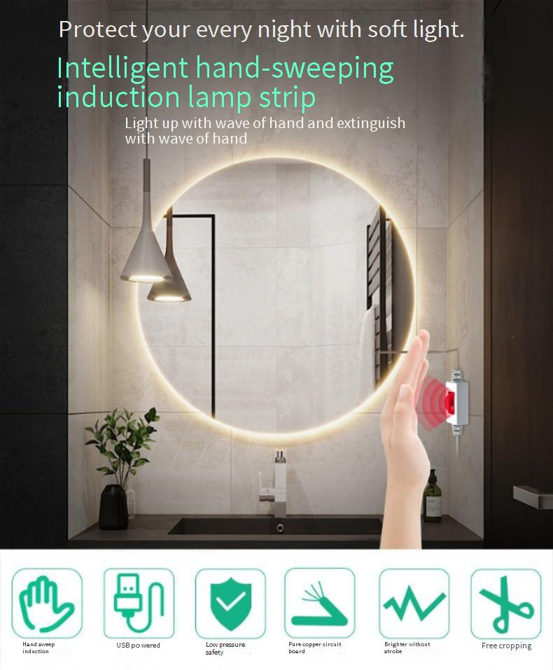 Intelligenter LED-Lichtstreifen mit Handkehrsensor, 5 V Niederspannung, USB-betriebene 2835-Lichtleiste mit einer Farbe für Schreibtisch, Schrank und Umgebungsbeleuchtung_voghion.com