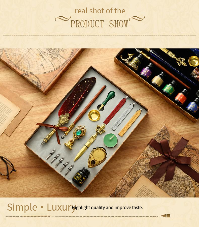 Federstift-Set mit Tinte, britischer Retro-Dip-Federstift, Wachssiegel, Student-Dip-Pen_voghion.com