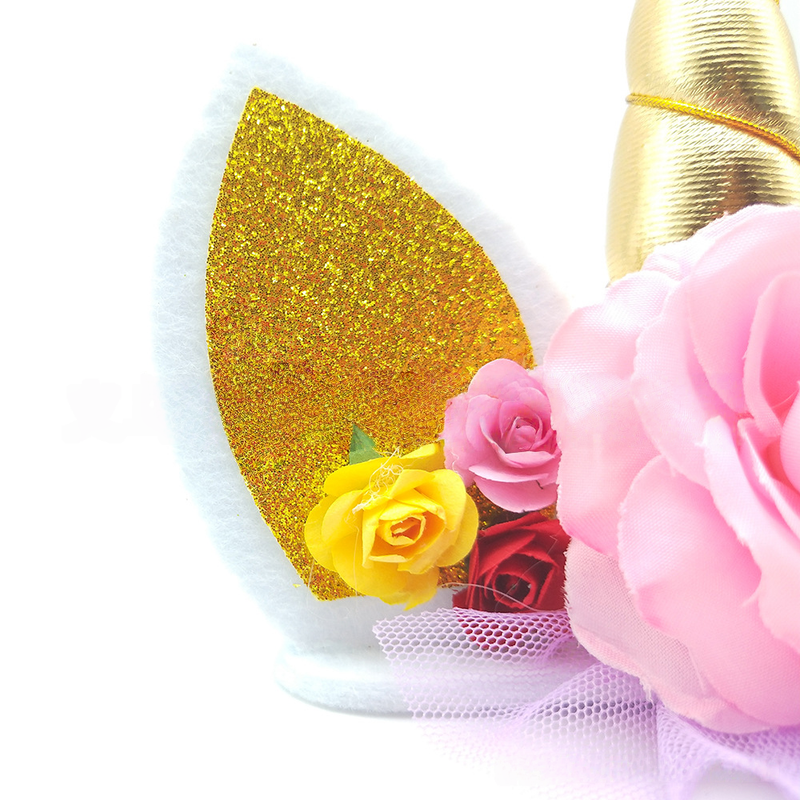 Cerchietto per capelli con unicorno incantato per bambine – Accessorio scintillante per capelli per feste di compleanno con motivo floreale e decorazione per torta_voghion.com