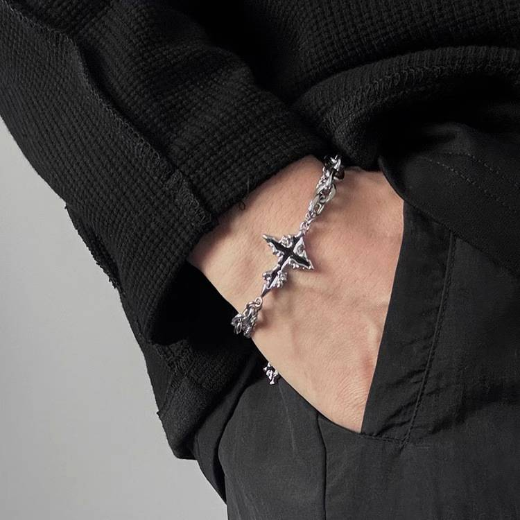 Hip-Hop Dissolved Dark Cross Bracelet Men's Versatile Niche Design High-end American Titanium Steel Boy Trend_voghion.com