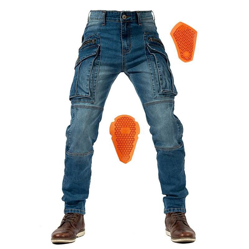 Jeans da motociclista da uomo - Pantaloni in denim elasticizzato con protezione per le ginocchia e tasche multiple per uso casual e racing (blu, nero, dalla S alla XXXL)_voghion.com