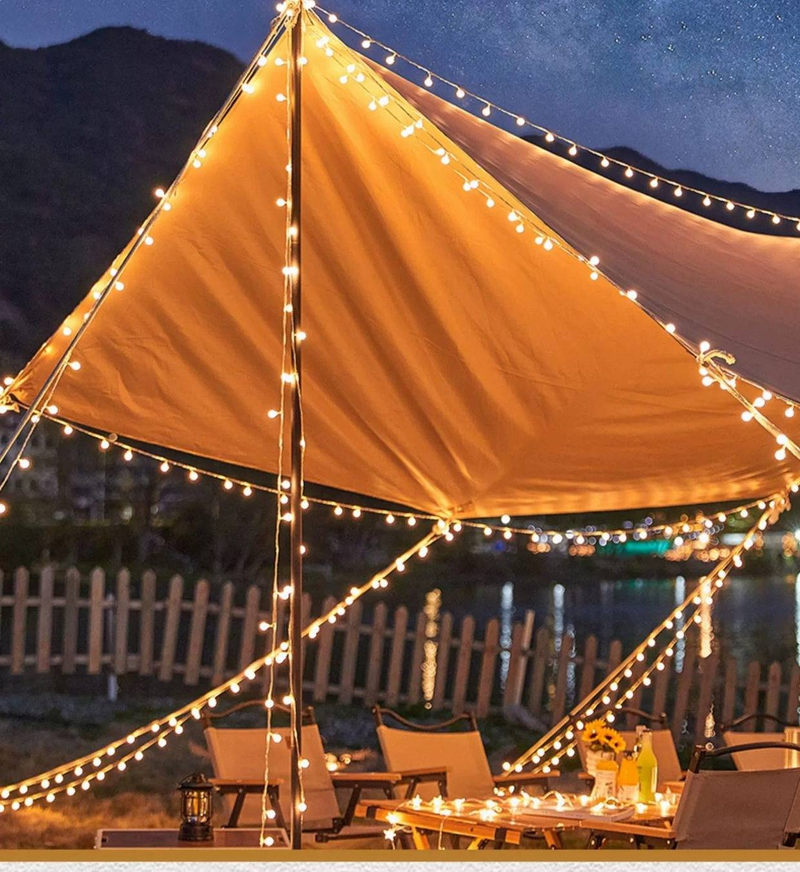 Dekorative Lichterkette für Camping, Innen- und Außenbereich – LED-Lichterkette mit Kristallkugeln, Sternen und Schneeflocken und 8 Beleuchtungsmodi_voghion.com