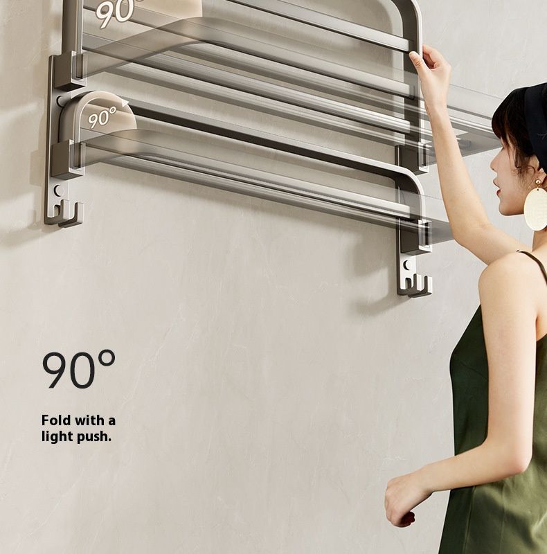 Luxuriöses, faltbares Badezimmerset – Handtuchhalter und Regalkombination aus Aluminium in Rotgussgrau (Wandmontage ohne Bohren, platzsparendes Design)_voghion.com