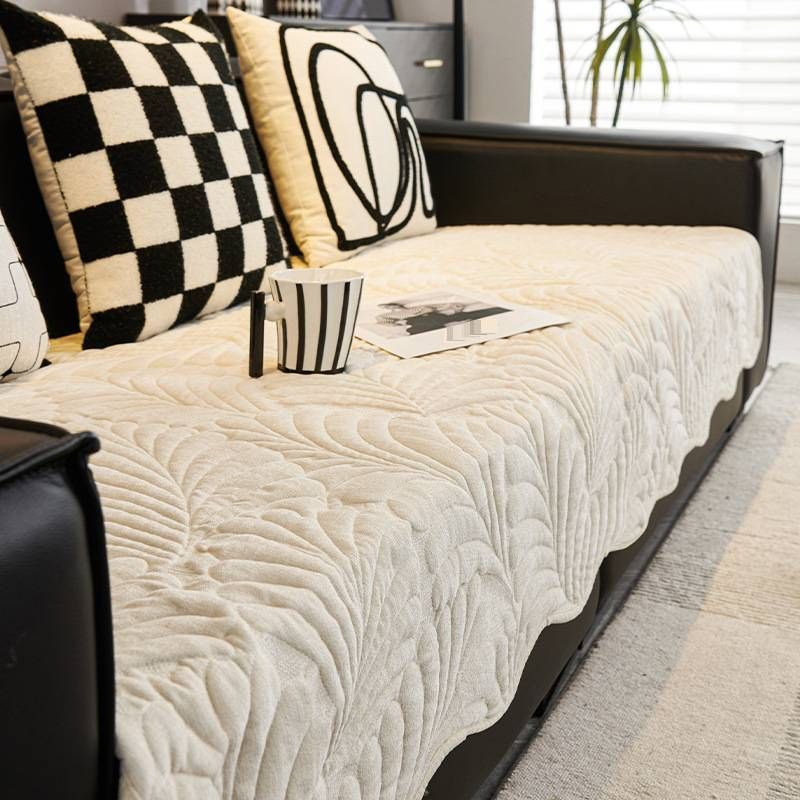 Premium Chenille Sofa Slipcover With Banana Leaf Print – Customizable Stretchable Sofa Protector For Sectional Couches (70-280cm, Multiple Colors)_voghion.com