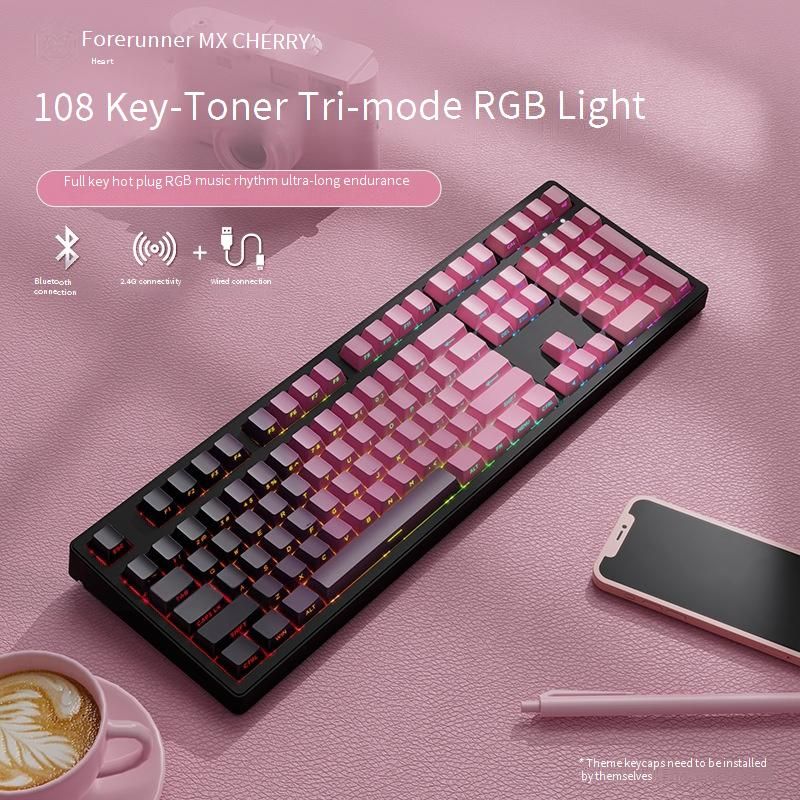 Voghon Wireless Mechanical Keyboard With Cherry MX Switches, RGB Backlit, Bluetooth 3-Mode (87/108 Key), Side-Printed Keycaps For Office & Gaming_voghion.com