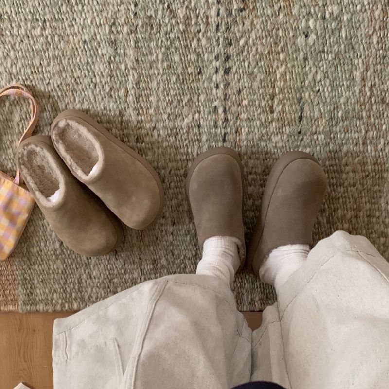 Internet Celebrity Style Thick-Soled Little Potato Plush Lined Shoes Warm Slip-On Half-Slip Snow Boots For_voghion.com