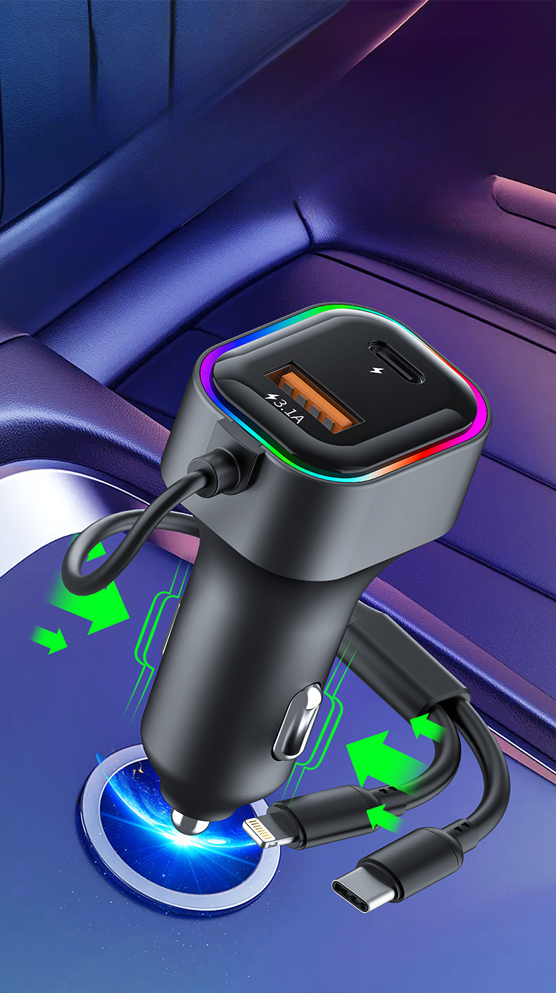 USB Eins Zu Zwei Mit Kabel Ladegerät, Multifunktionale Auto Telefon Ladegerät_voghion.com
