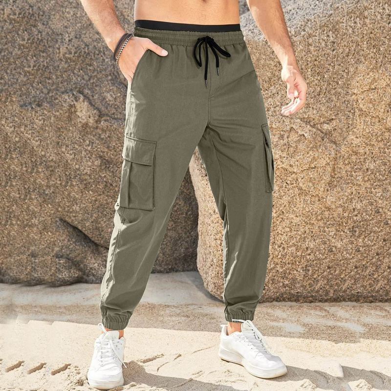 Moške kargo hlače, jogger hlače, hlače za prosti čas, elastične hlače z vrvico v pasu, elastične hlače_voghion.com