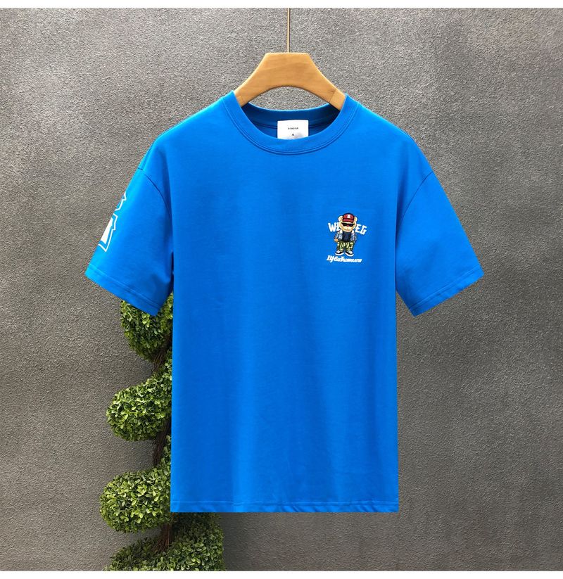 Herrenbekleidung Kurzarm-T-Shirt mit Cartoon-Bär-Aufdruck für Herren, Sommermode, All-Match, lässiger Rundhalspullover, lockeres Oberteil_voghion.com