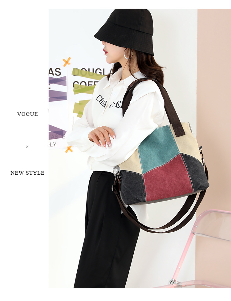 Semplice tela di moda da donna di grande capacità Vinte Color Patchwork B Nuova spalla di alta qualità_voghion.com