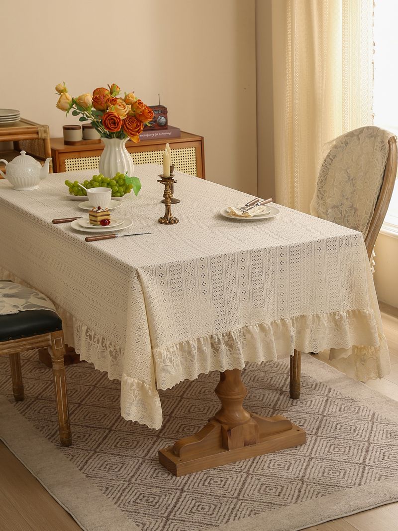 Nordic Luxury Dot Lace Trim Tablecloth – Elegant Non-Slip Durable Cover For Dining Table, Coffee Table, And Side Table, Multiple Colors & Sizes_voghion.com