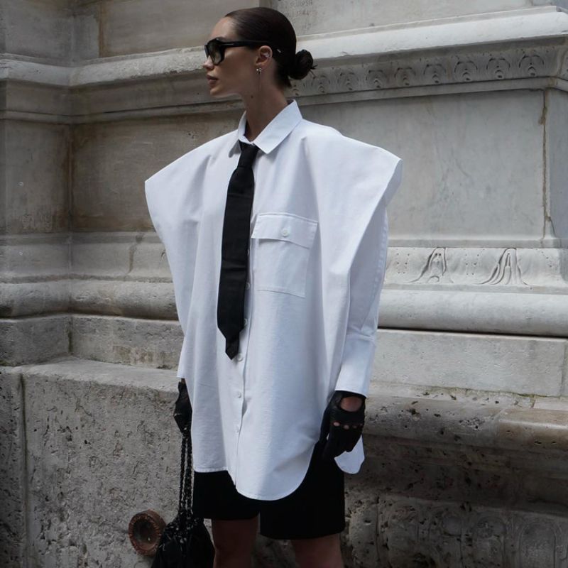 New Fashion European And American Women's Clothing Long-sleeved Collar Shirt Women's Design Sense Minority Tie White Shirt_voghion.com