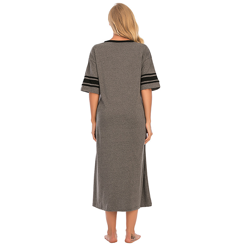 Abbigliamento da donna Nuovo Comodo Scollo a V Largo Contrasto Colore Cotone Maniche corte Casa Vestiti All'ingrosso_voghion.com