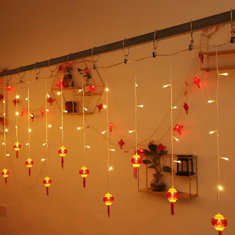 Solar Powered Outdoor Ice String Lights - Waterproof Chinese New Year Lantern Decor With Red Lucky Character For Holiday & Garden Party Lighting_voghion.com