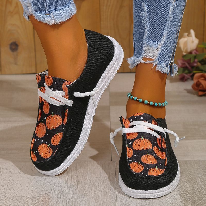 Halloween Women's 2025 New Round Toe Lace-up Plus Size Flat Casual Shoes_voghion.com