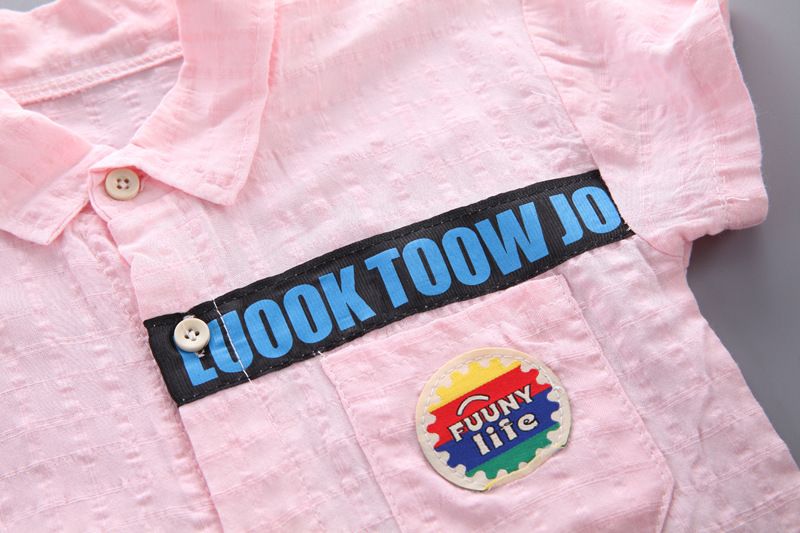 Children's thin men's lapel short sleeved summer casual children's single breasted shirt two-piece set_voghion.com