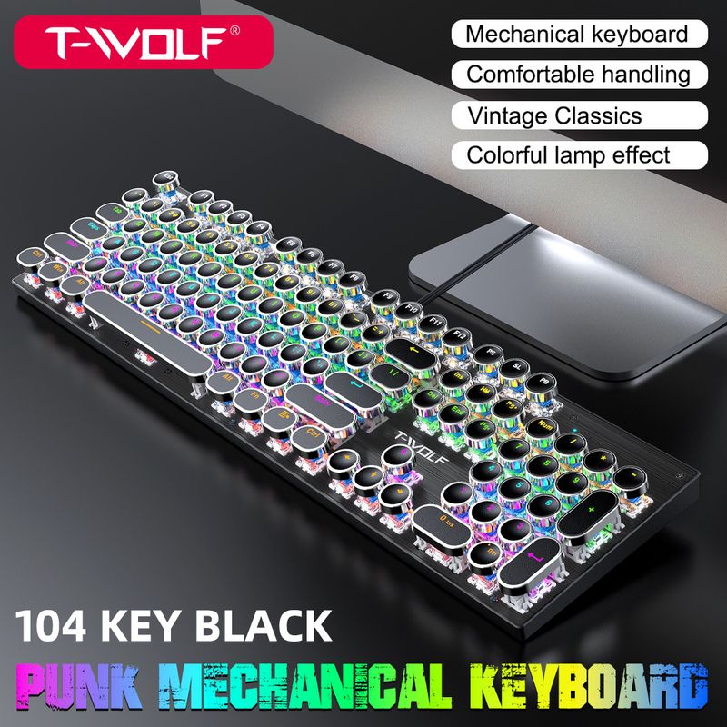 T75 Prava mehanska tipkovnica Žična RGB Mešana lahka kovina E-športna igra Punk Green Axis_voghion.com