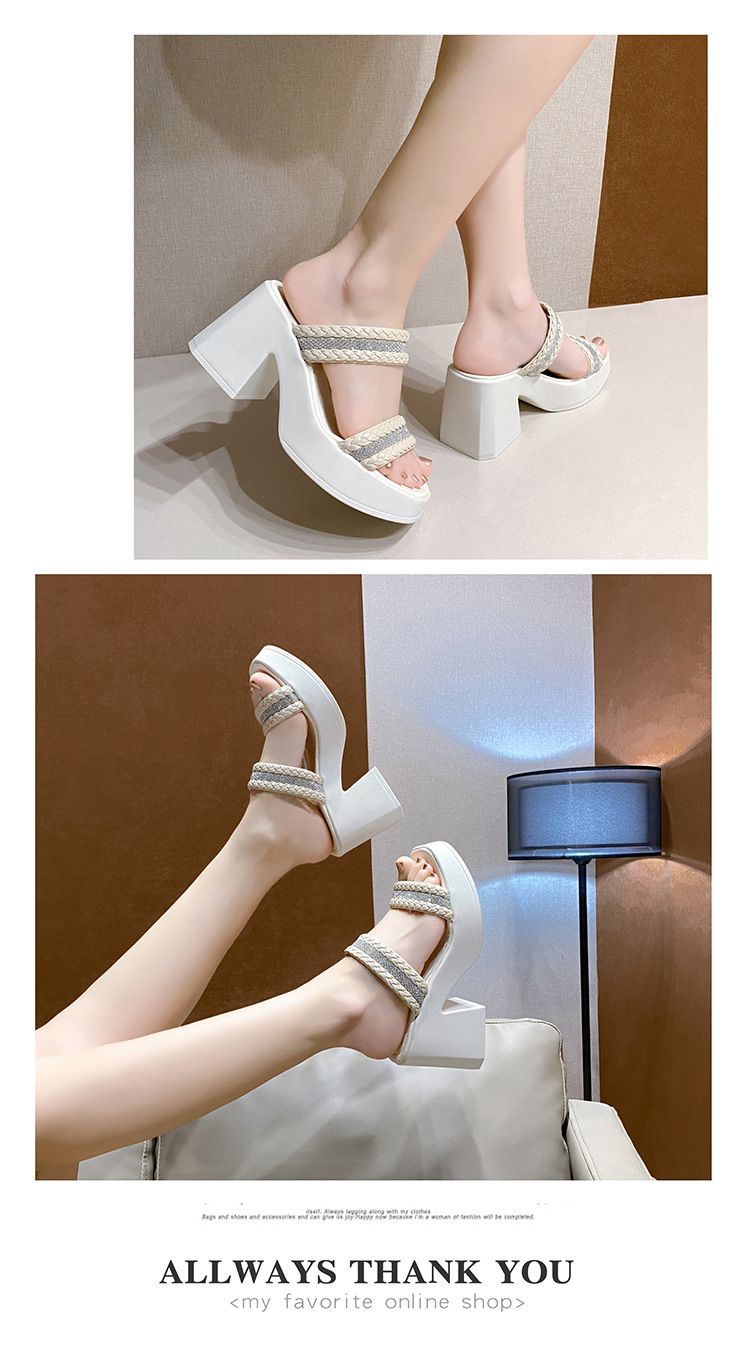 Water Diamond Flat Top Large High Heels 2025 Spring New One Word Open Toe Comfortable Sandals_voghion.com