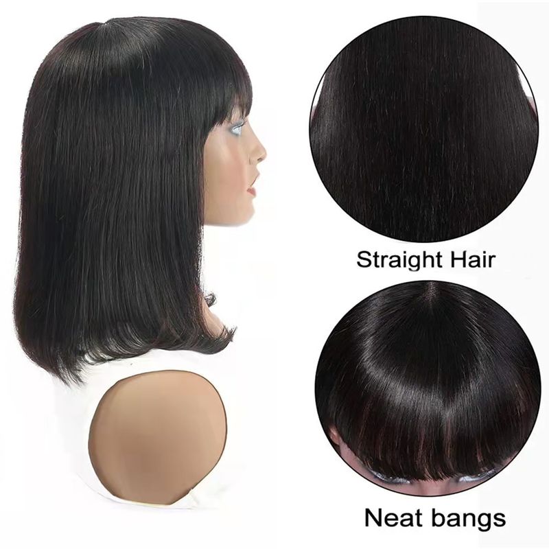 Hot Selling Bone Straight Fringe Bob 100% Mënschlech Perück fir Fraen Brasilianesch Hoer Voll Hine Made With Pony_voghion.com