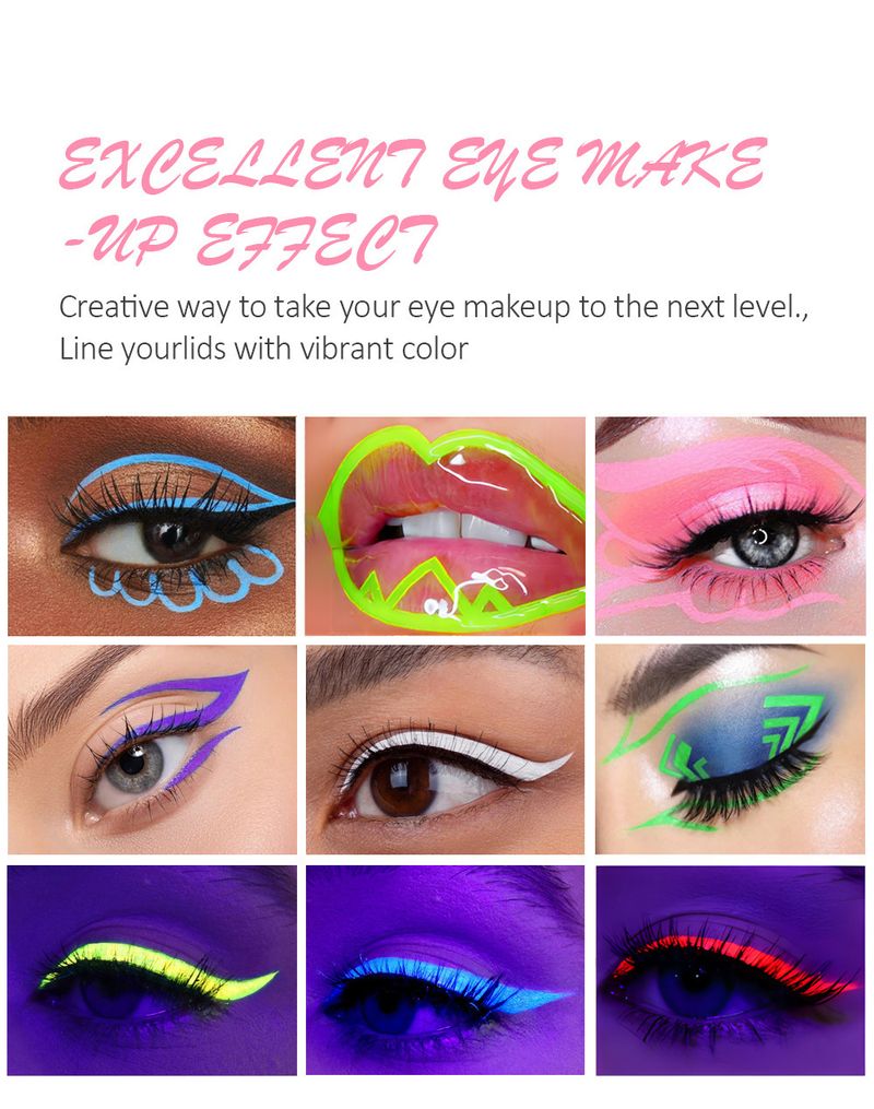 Ombretto e eyeliner combinati, colori adatti, 12 colori, penna eyeliner fluorescente UV, penna per pitturare viso e corpo, festival, palcoscenici, feste_voghion.com