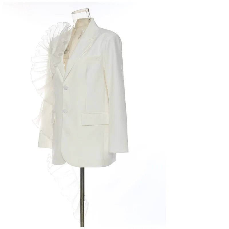 2024 Tidlig vår Ny Oversized Mesh 3D Ruffle Edge Uregelmessig Løs Dresskåpe Avslappet_voghion.com