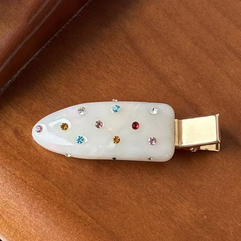 Horquilla para el pelo con flequillo lateral, textura sin costuras, con forma de pico de pato y diamantes de imitación de colores_voghion.com