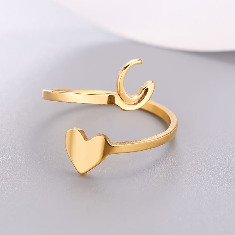 Mode Neue Herz A-Z Brief Ringe Für Frauen Edelstahl Einstellbare Öffnung Ring Initialen Name Alphabet Paar Freunde Party_voghion.com