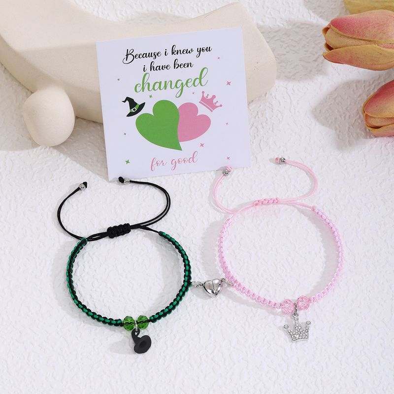 Coppia di braccialetti con perline, con magnete a forma di cuore, per uomini e donne, con corda, per gioielli da mano._voghion.com