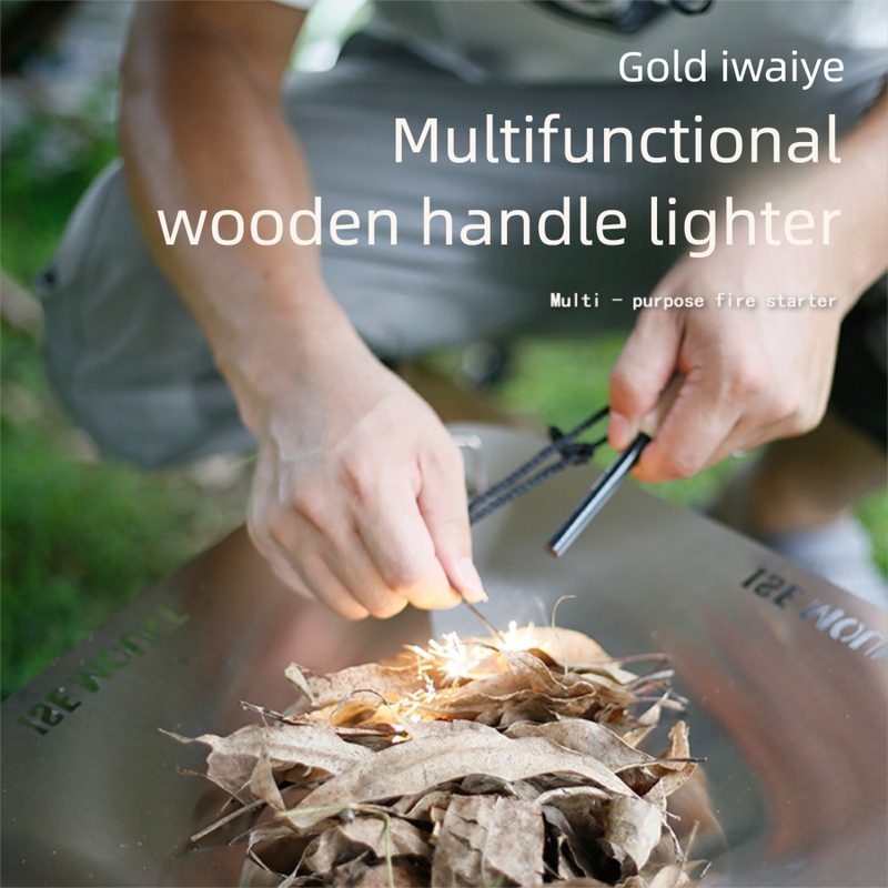 Outdoor Camping Gear Wilderness Survival Tool Magnesium Rod Fire Starter Wooden Handle Flint Stick Hiking_voghion.com
