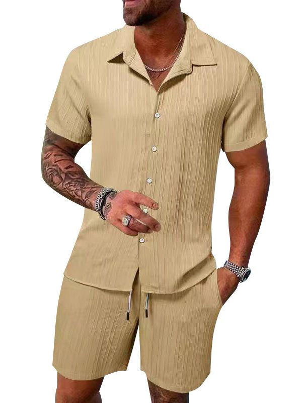 Herrenbekleidung Sommer Herren Freizeithemd Kurzarm Strandhose Anzug_voghion.com