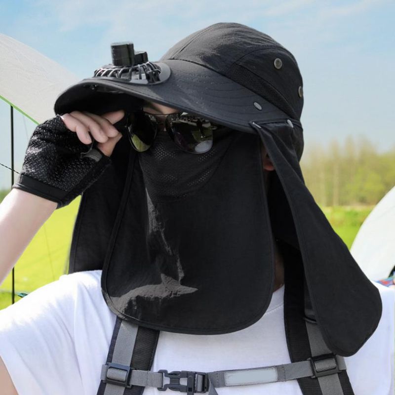 Cappello da pescatore alla moda da uomo, con cappuccio e ventola di raffreddamento, protezione completa, parasole, campeggio, anti-UV, traspirante, a tesa larga, per esterni_voghion.com
