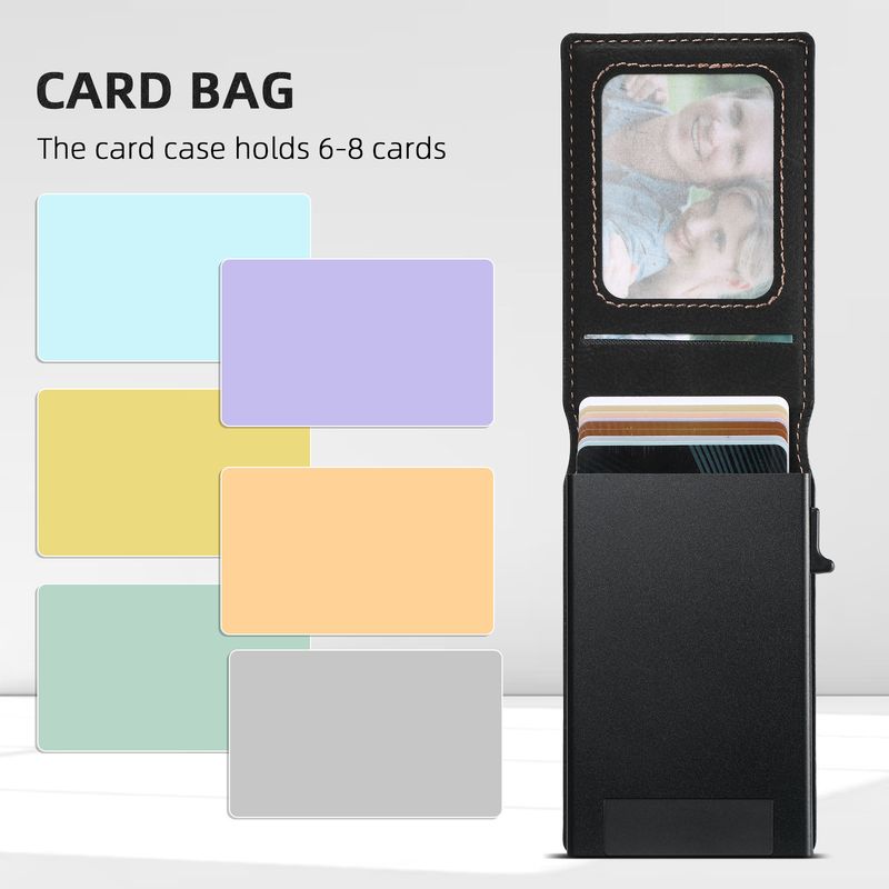 Card Cases Carbon Fiber Leather Keys Automatically Eject Card Case Card With Photo Frame Oil Wax Glossy Lychee Scrub_voghion.com