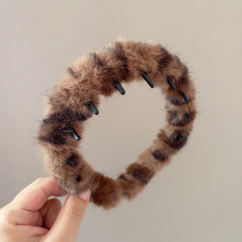 Elegante fascia per capelli da donna in velluto a pelo lungo con stampa leopardata, fascia per capelli antiscivolo, fascia per capelli alta_voghion.com
