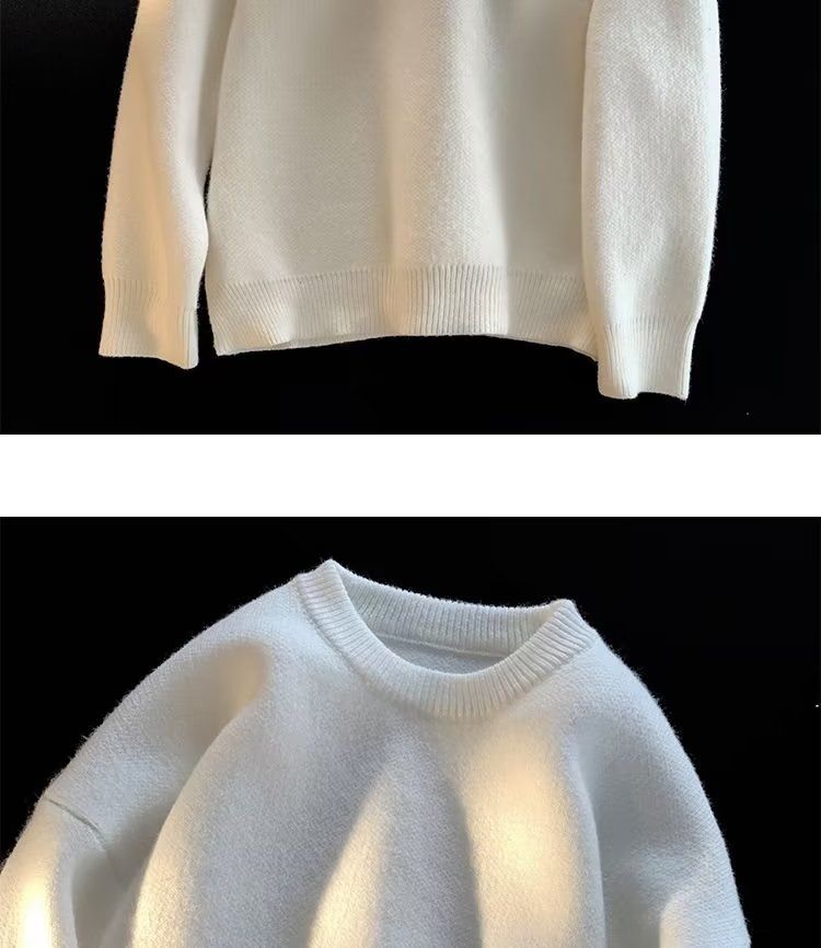 Sweater autumn and round neck thick knit men's trendy brand winter wool warm inner layer base sweater_voghion.com