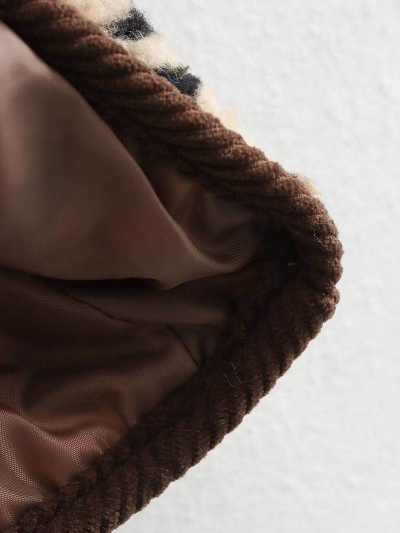 Damenbekleidung Damen Herbst und Winter lockerer Rundhalsausschnitt Leopardenmuster Lammwolle warme langärmelige Jacke weiblich_voghion.com