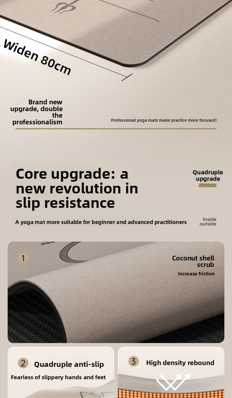 Gommage Coconu Shell PU Yoga Caoutchouc Naturel Haute Solide Largeur 80cm Antidérapant Professionnel 5mm Finesse Absorption des Chocs_voghion.com
