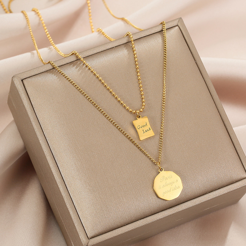 Double Layered Titanium Steel Lucky Letter Necklace For Women's Collarbone With A Sense Of Niche Design Instagram's Cool_voghion.com