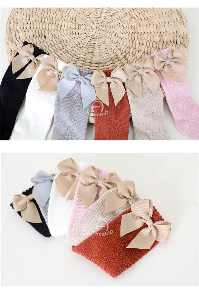 Nuovi calzini estivi alti fino al ginocchio per bambine, calzini lunghi con fiocco, in morbida maglia di cotone traspirante, per bambini, da 0 a 7 anni_voghion.com