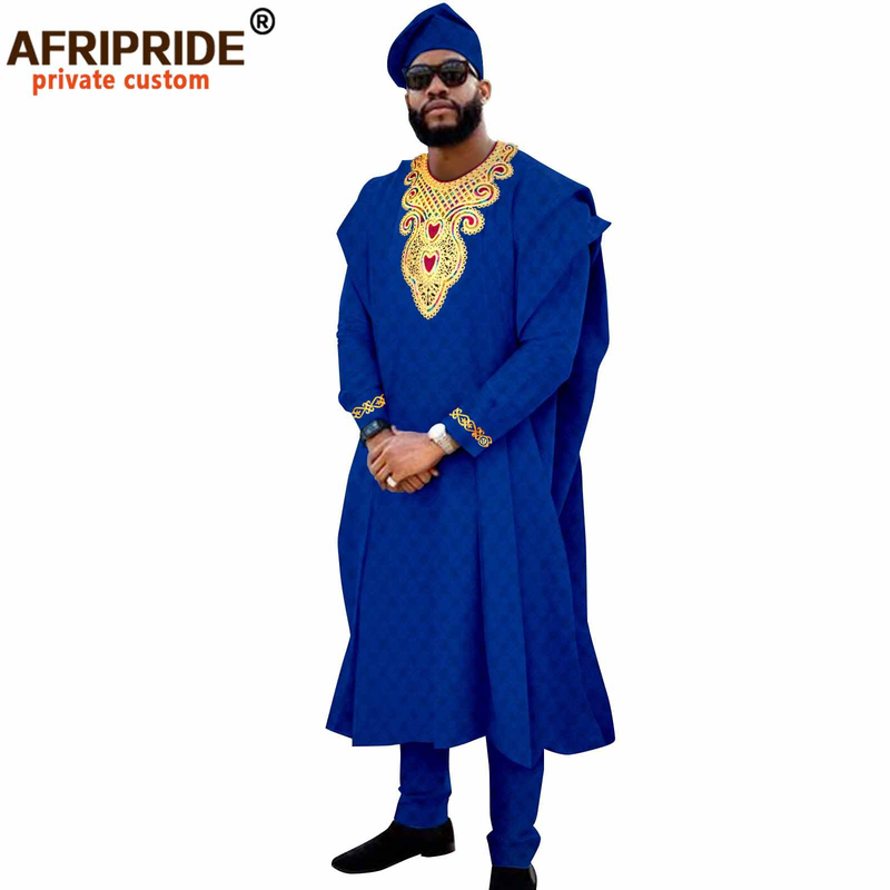 Herrenbekleidung Afrika Herren-L-Kleid, vierteiliges Set, Mantel + Oberteil + Hose + Hut_voghion.com