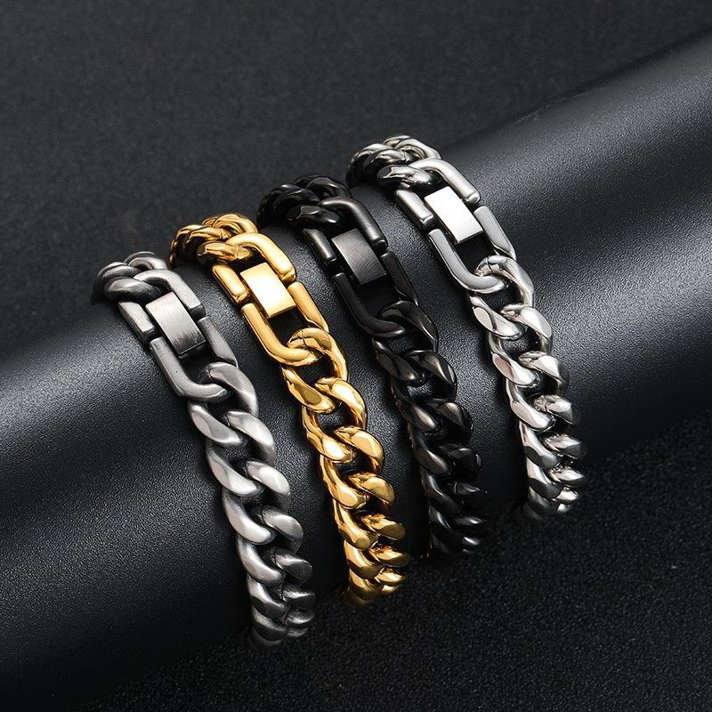 Bracciale in titanio personalizzato con chiusura singola in acciaio inossidabile, a sei lati, stile cubano, da uomo, Cold Talk_voghion.com