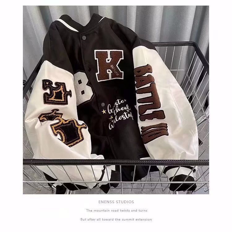 Herreklær Vintage Retro Bokstaver Brodert Baseballjakke Herre Vår Trendy Merke Løs Allsidig Parjakke_voghion.com