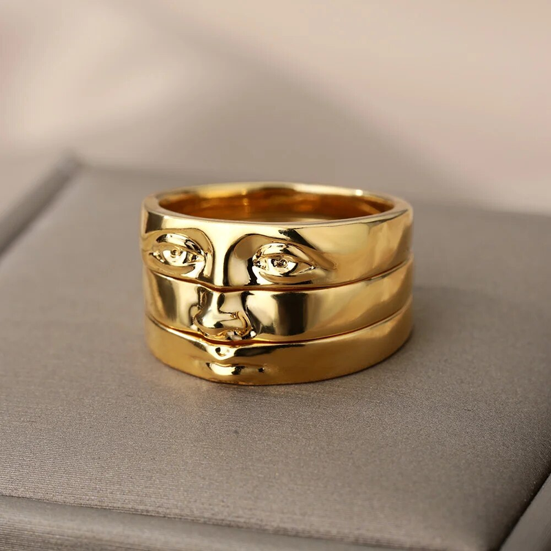 Anillos de ojo de David listos para usar para mujer, de acero inoxidable, chapados en oro, estilo vintage, juego de anillos apilables para los dedos, joyería emo hecha a mano_voghion.com