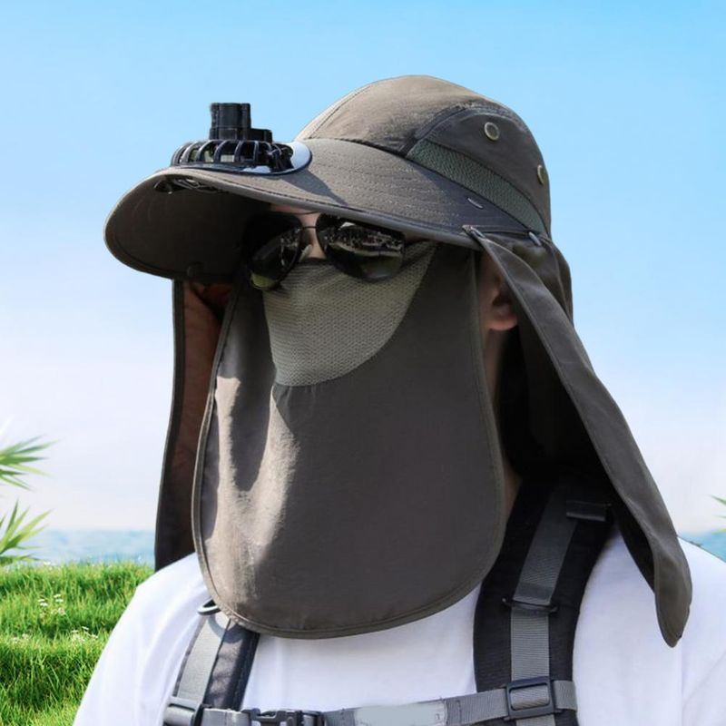 Cappello da pescatore alla moda da uomo, con cappuccio e ventola di raffreddamento, protezione completa, parasole, campeggio, anti-UV, traspirante, a tesa larga, per esterni_voghion.com