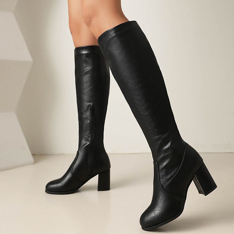 【Pre-sale | Ships In 15 Days】Fall Round Head Thick Heel High Heel Side Zipper Boots Woman_voghion.com