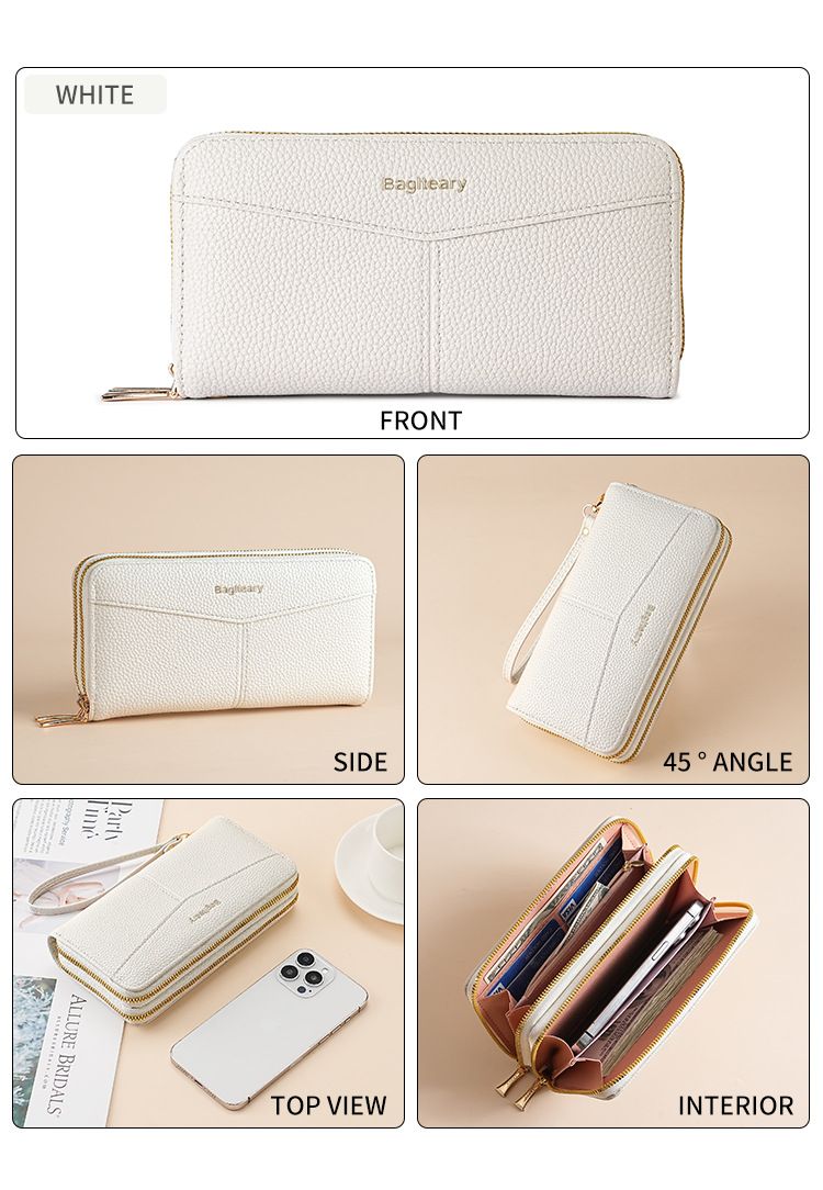 Women's Long Wallet, Clutch Bag, Double Zipper Change Bag, Lychee Pattern Women's Wallet._voghion.com