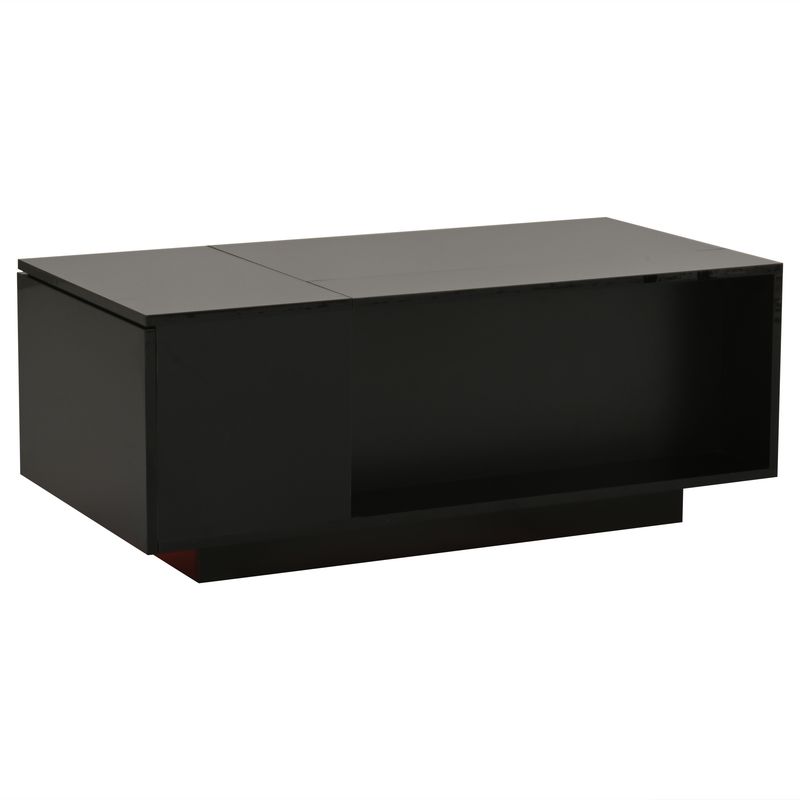 Table basse réglable en hauteur 100 x 50 x 40 cm avec rangement dissimulé, éclairage LED, tiroir, table d'appoint de salon, noire_voghion.com