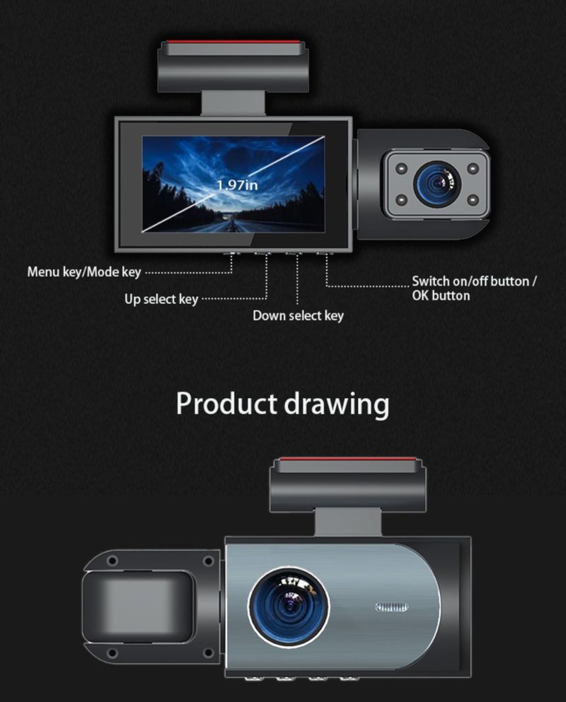 Registratore di guida con doppia telecamera a infrarossi per visione notturna 4K HD 130°_voghion.com