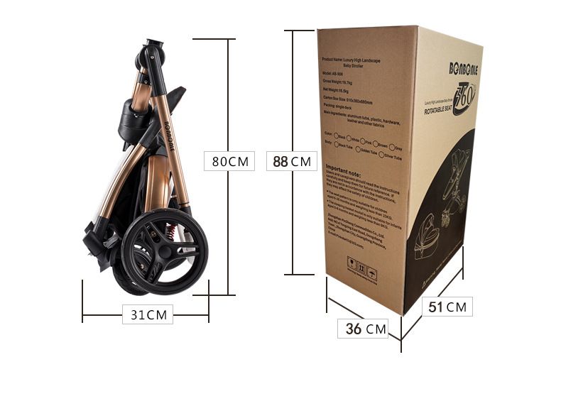Kinderwagen kan zitten en liggen, leren kinderwagen met twee richtingen, hoog zicht, 360 graden draaibaar, opvouwbaar, schokabsorberend_voghion.com