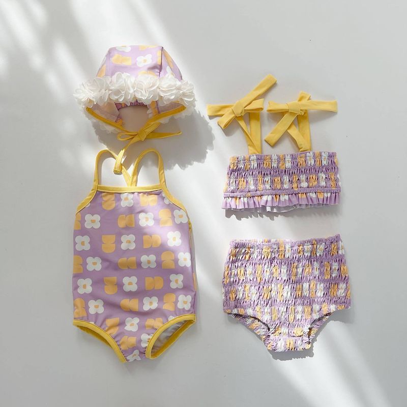 Adorable maillot de bain fleuri pour bébé fille avec bonnet – Tissu en soie lait douce, design coréen élégant pour 0 à 4 ans_voghion.com
