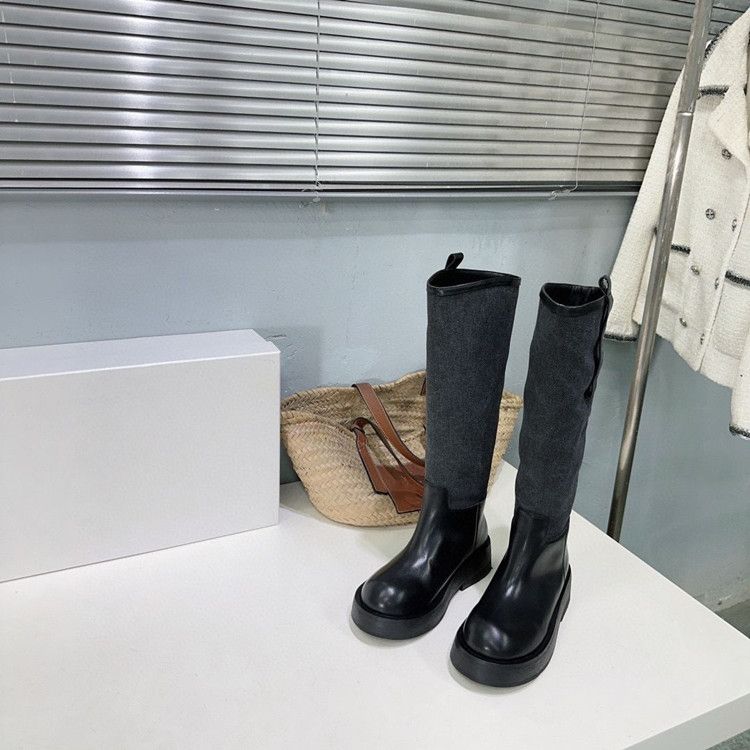 High End Quality 2024 Autumn/Winter High Cut Leather Knight Canvas Color Blocking Casual Fashion Versatile Slimming_voghion.com